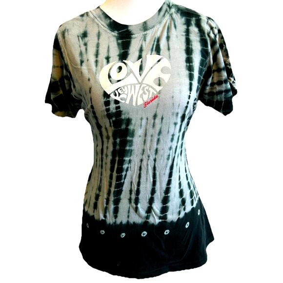VTG Y2K Tie Dyed Women’s T-Shirt Black Heart Love Key West Florida Boho Casual L - Picture 1 of 8